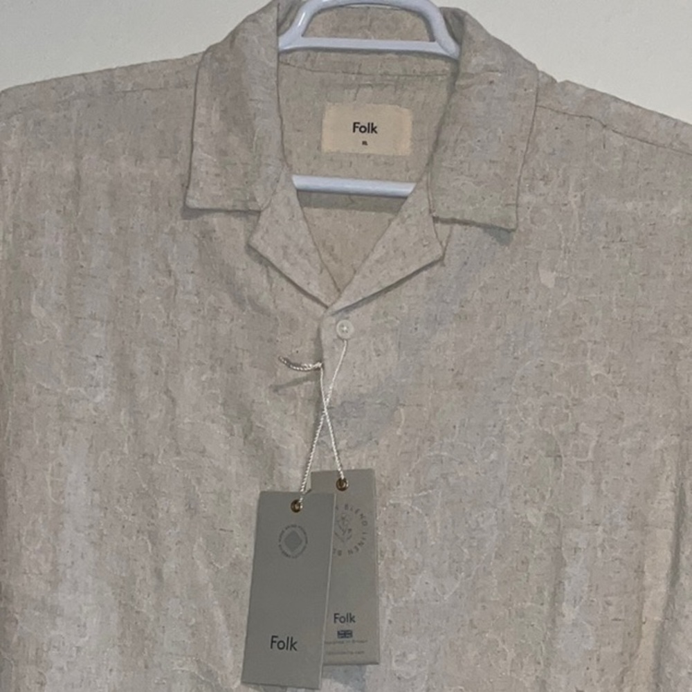 Folk Beige/Tan Casual Button-Down Shirt
